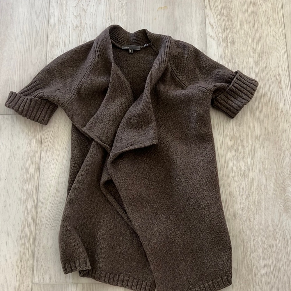 VINCE size S heavy knit brown wool cardigan